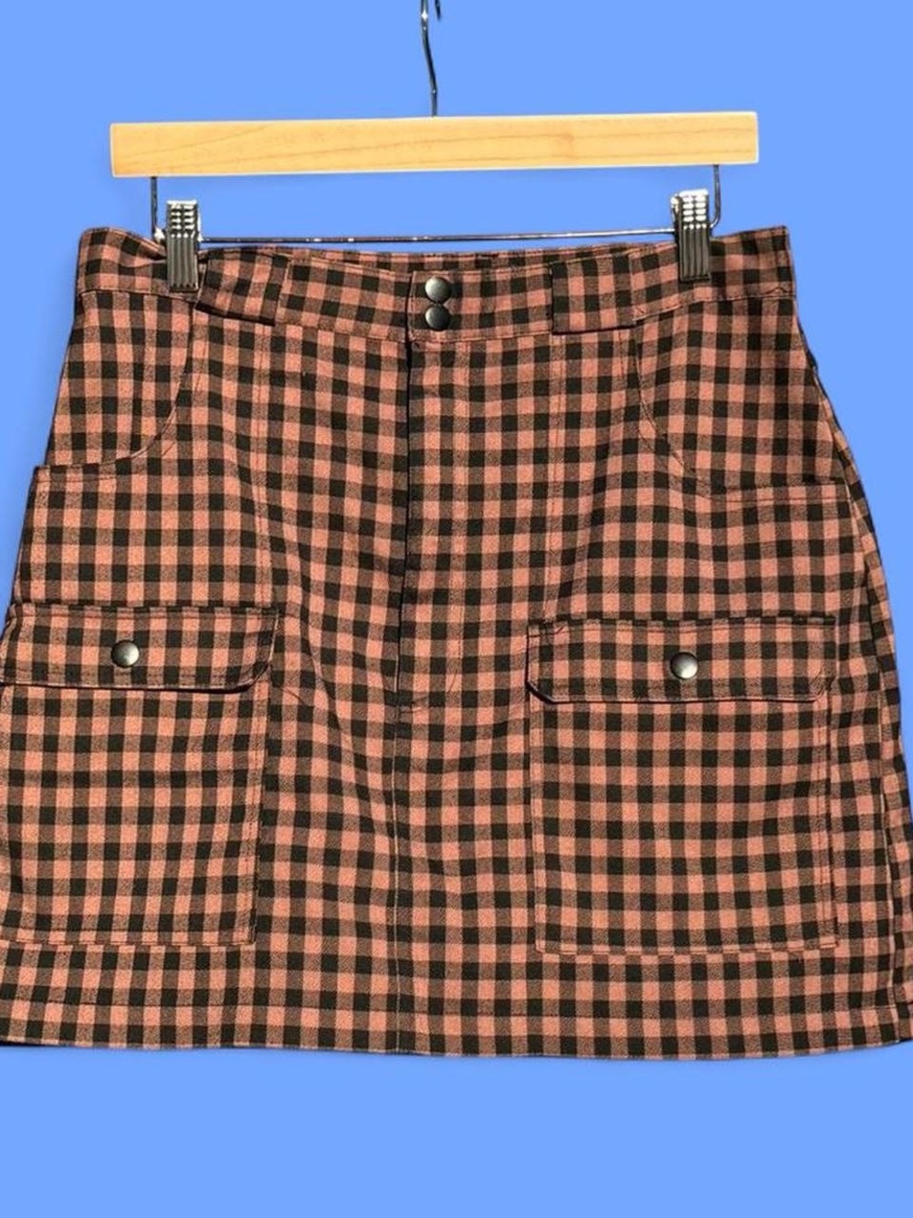 Urban Outfitters Pink and Black Checked Cargo Pocket Mini Skirt